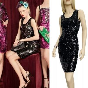 Dolce & Gabbana Black Mini Bodycon Dress with Sequin Embellishment for Cocktail